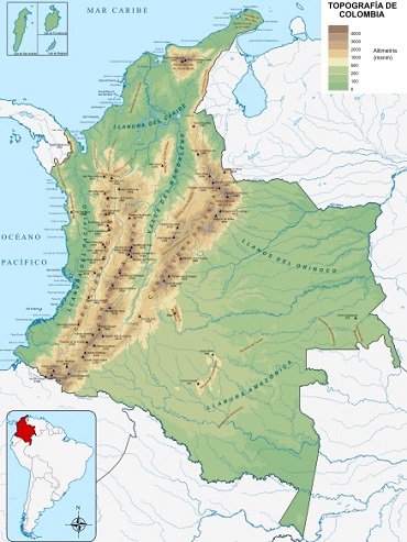 Mapa topográfico de Colombia