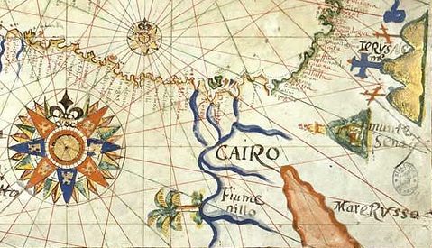 Rosa náutica; el Nilo; el Mar Rojo y Jerusalén