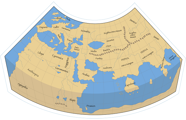 Esquema del mapamundi diseñado por Claudio Ptolomeo