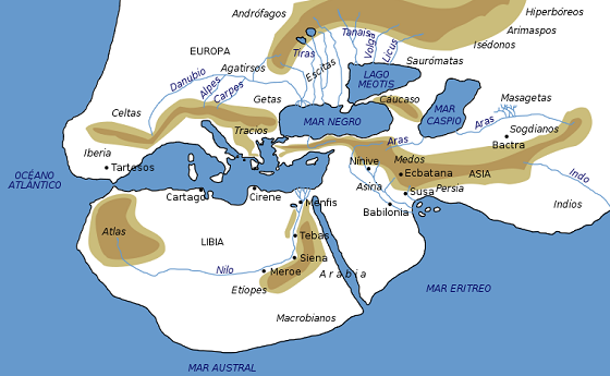 Reconstrucción del mapa de la ecúmene de Heródoto, circa 450 a. C.