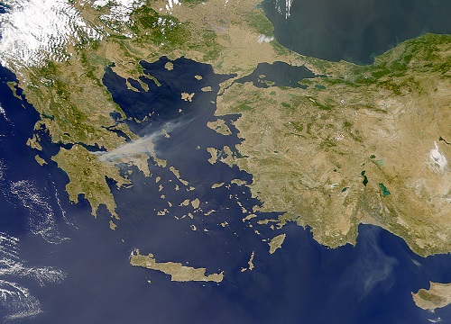 Vista satelital del mar Egeo
