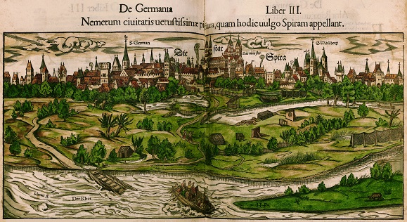 Ilustración de Espira, Alemania en el Libro Cosmographia Universalis
