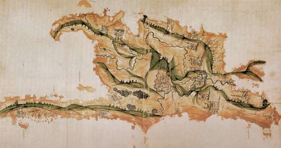 Mapa datado en 1519. Muestra el trazado de la isla La Española.
