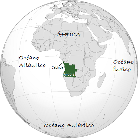 Ubicación de Angola en el continente africano
