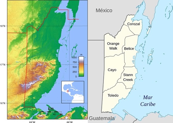 Mapa Topográfico y Mapa Político de Belice