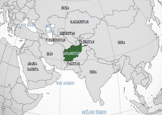 Ubicación geográfica de Afganistán en el continente asiático