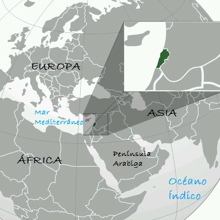 Ubicación geográfica de Líbano en el Viejo Mundo