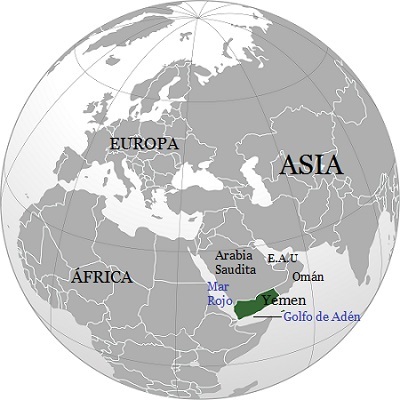  Ubicación geográfica de Yemen en el continente asiático