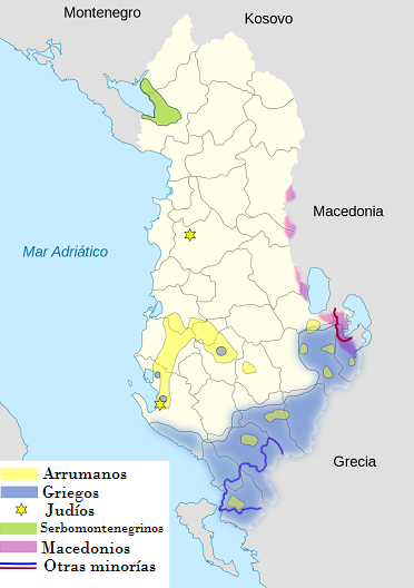 Mapa de Albania: minorías étnicas