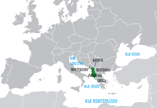 Ubicación geográfica de Albania en el continente europeo