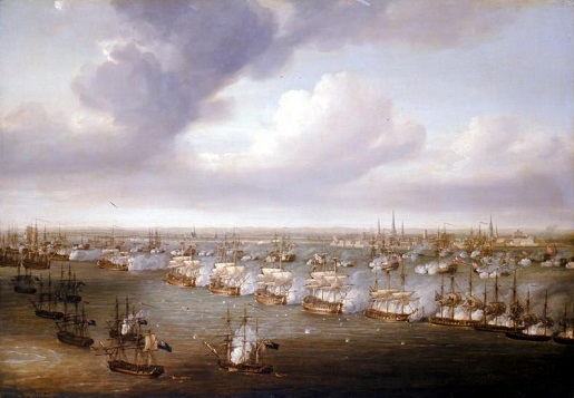 La batalla de Copenhague, óleo de Nicholas Pocock