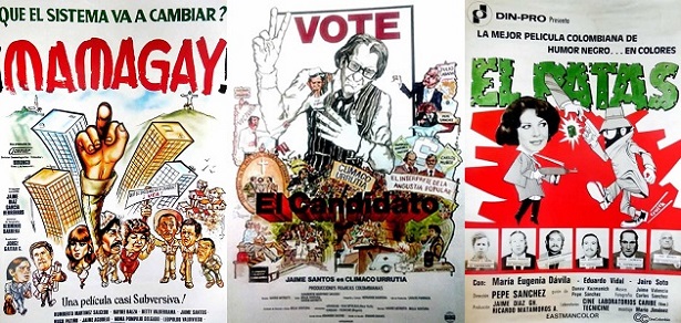Carteles de largometrajes de los años setenta: “Mamagay”, “El candidato” y “El Patas”.