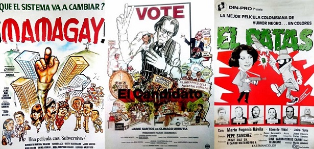 Carteles de largometrajes de los años setenta: “Mamagay”, “El candidato” y “El Patas”.