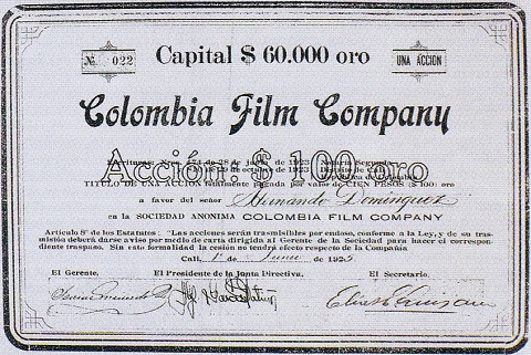 Acción de la sociedad anónima Colombia Film Company, 1925. Acción de la sociedad anónima Colombia Film Company, 1925.