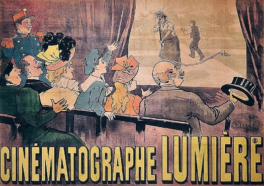 Cartel publicitario del cinematógrafo de los hermanos Lumière expuesto en 1896 en Rumanía