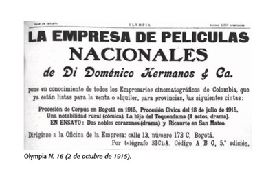 Publicidad de la Sociedad Industrial Cinematográfica Latinoamericana (SICLA) y los hermanos Di Doménico en 1915.