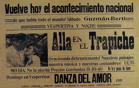 Volante publicitario de “Allá en el trapiche”, 1943.