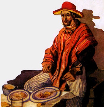 Campesino del siglo XVIII usando la tradicional “ruana”.