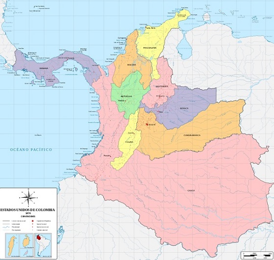 Mapa político de los Estados Unidos de Colombia