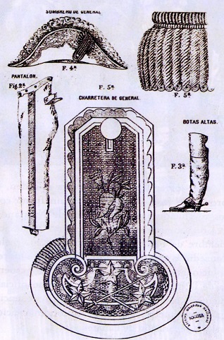 Elementos y distintivos del uniforme de un general del ejército gobiernista. Siglo XIX.