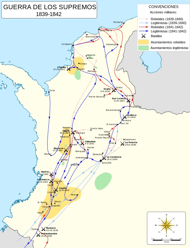 Mapa de las Campañas Militares de la Guerra de los Supremos