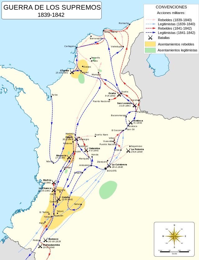 Mapa de las Campañas Militares de la Guerra de los Supremos Mapa de las Campañas Militares de la Guerra de los Supremos