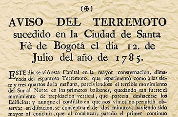 Aviso del terremoto de 1785