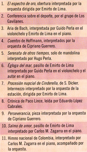 Programación de la primera emisión radial de La Voz de Barranquilla