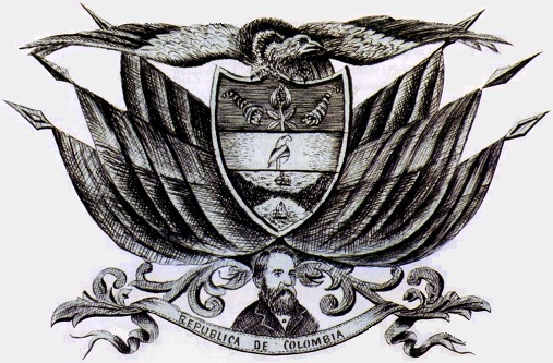 Escudo de Colombia y efigie de Rafael Núñez en el preámbulo de la Constitución de 1886 Escudo de Colombia y efigie de Rafael Núñez en el preámbulo de la Constitución de 1886
