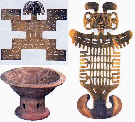 Pectorales de oro y copa de arcilla de la cultura Tolima Pectorales de oro y copa de arcilla de la cultura Tolima