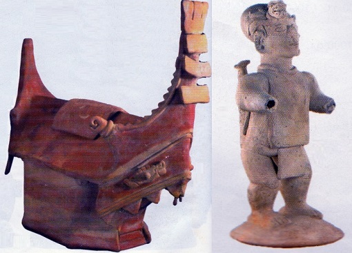 Recipiente y figura de hombre de la cultura Tumaco