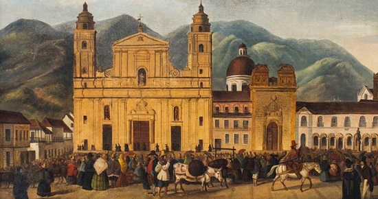 Ilustración de la Plaza Mayor de Santafé en 1810