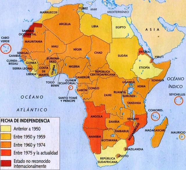 Mapa de África: Descolonización en el siglo XX