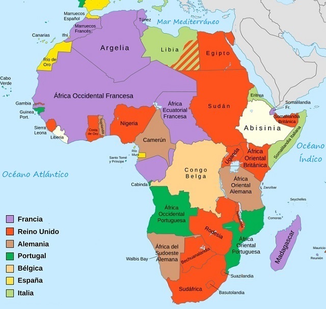 Mapa de África: Dominios europeos en 1914