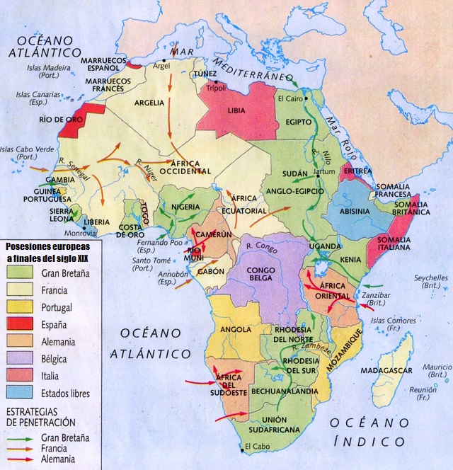 Mapa de África: Posesiones europeas a finales del siglo XIX