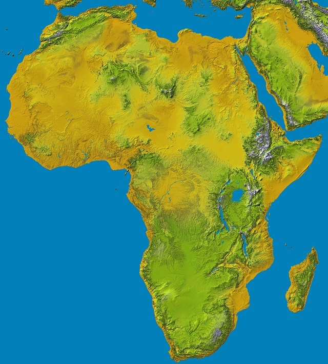 Mapa topográfico del continente africano