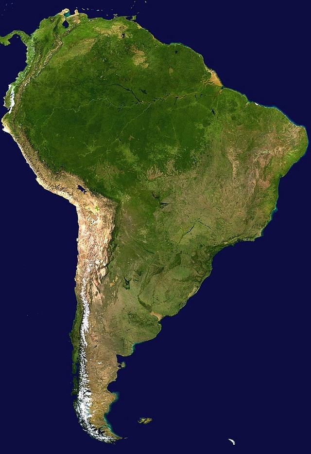 Mapa topográfico de América del Sur