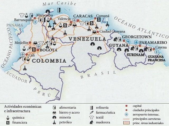 Mapa de la región septentrional de América del Sur: Economía