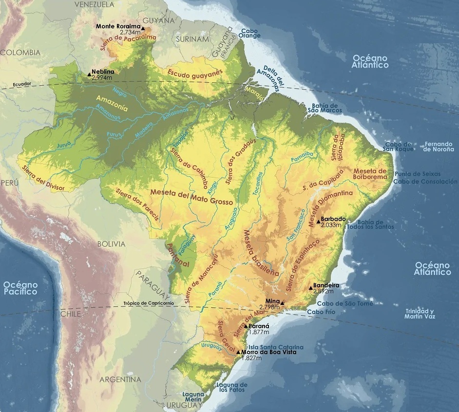 Mapa físico de Brasil Mapa físico de Brasil