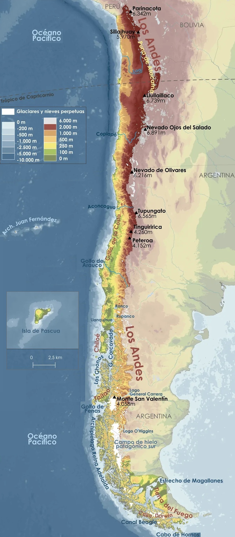 Mapa físico de Chile