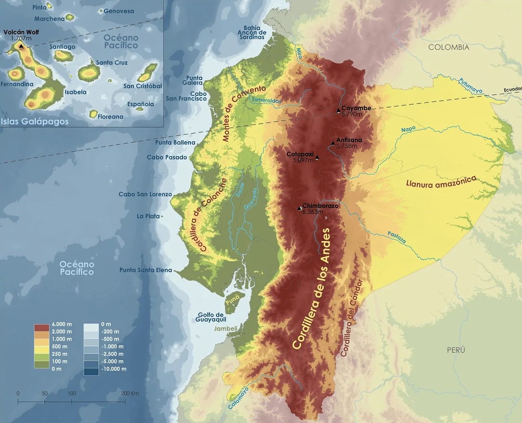 Mapa físico de Ecuador Mapa físico de Ecuador