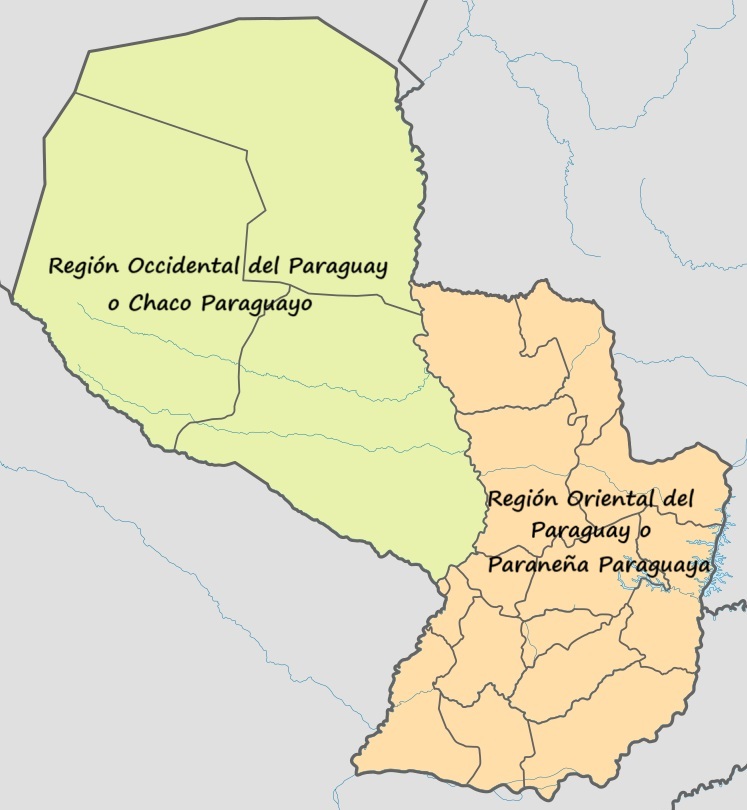 Mapa de Paraguay con la división geográfica de sus regiones naturales Mapa de Paraguay con la división geográfica de sus regiones naturales