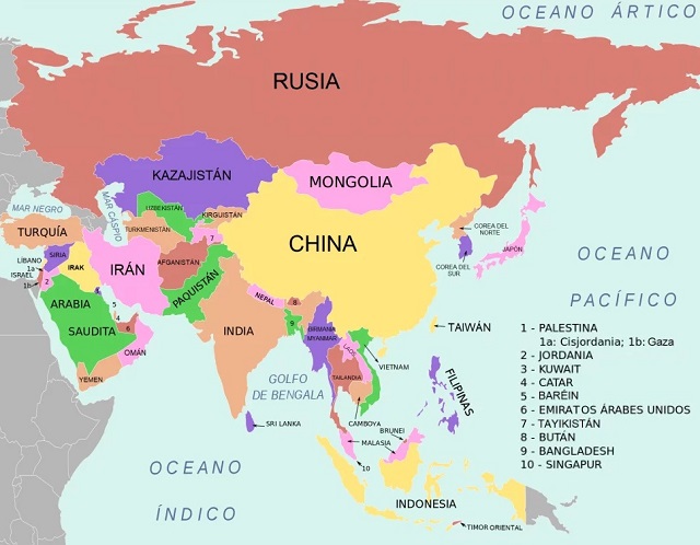 Mapa de Asia con la división política