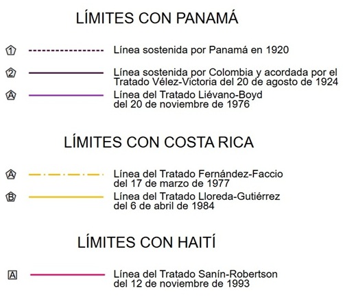 Delimitaciones de las fronteras de Colombia con Panamá, Costa Rica y Haití.