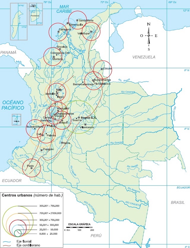Mapa de Colombia: Centros urbanos