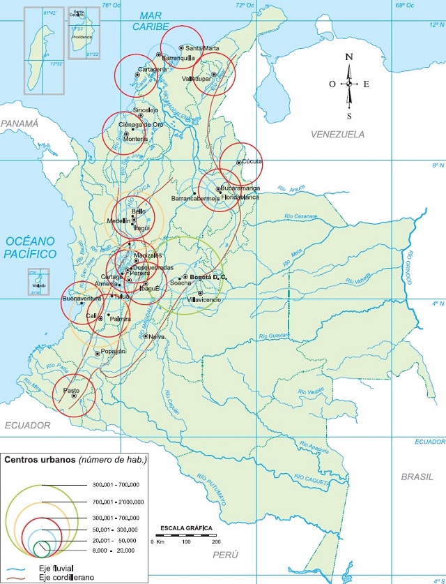 Mapa de Colombia: Centros urbanos Mapa de Colombia: Centros urbanos