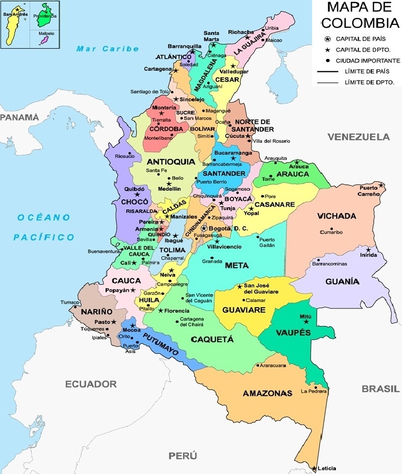 Mapa de Colombia: Departamentos, capitales y ciudades importantes Mapa de Colombia: Departamentos, capitales y ciudades importantes