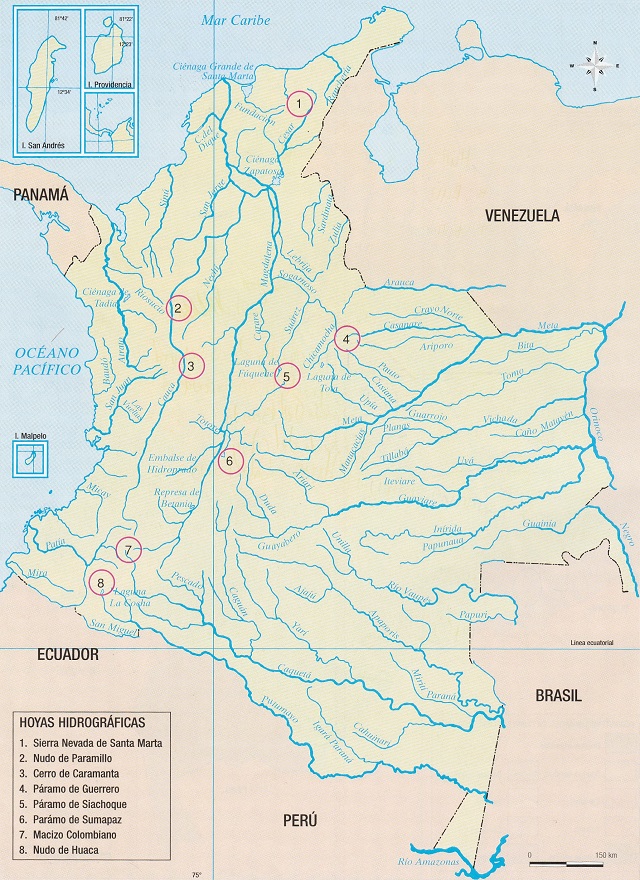 Mapa de Colombia: Hidrografía 