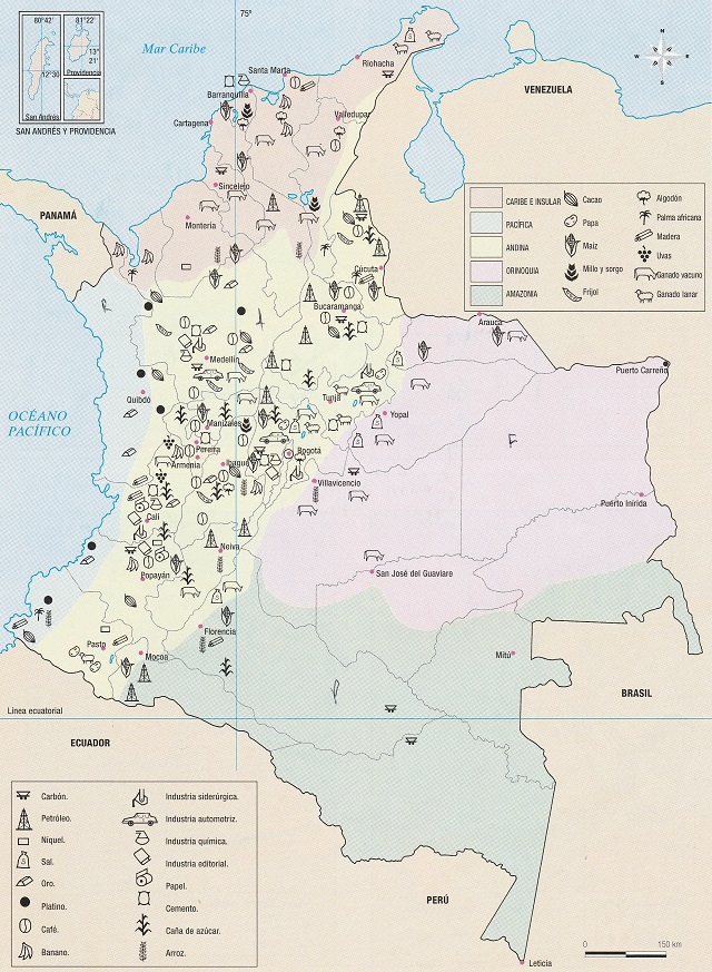 Mapa de Colombia: Productos regionales
