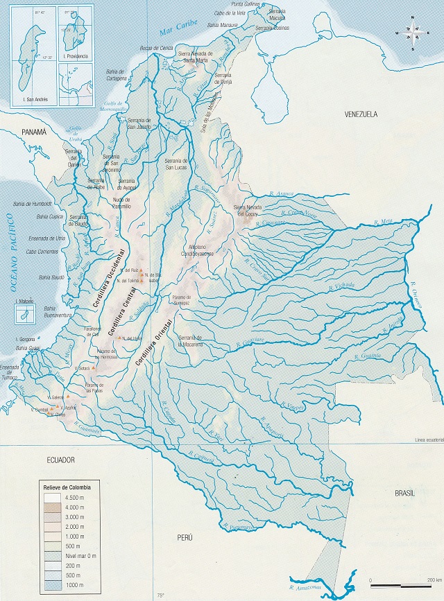 Mapa de Colombia: Relieve